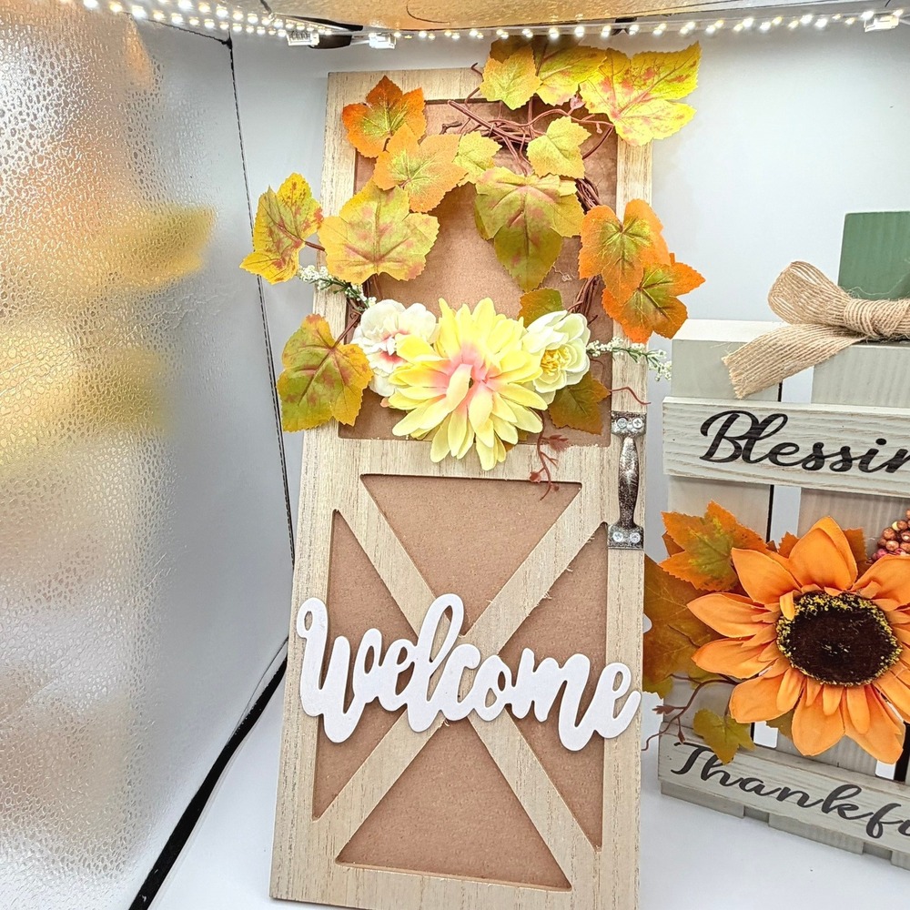 Unbranded Fall Home Decor Lot 2 Piece Tan White Excellent Rustic Autumn Signs - Picture 4 of 10